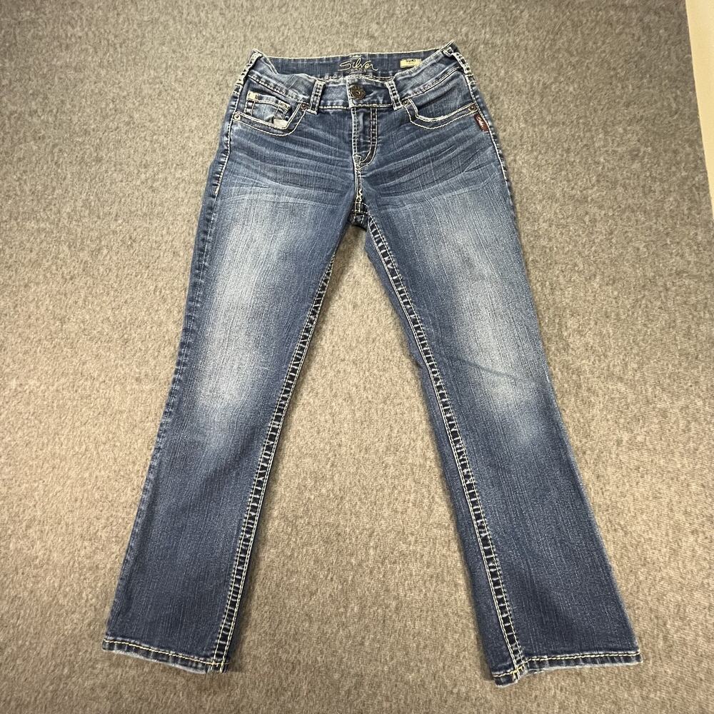 Silver Jeans Suki Capri Jeans Womens 27 Blue Mid Rise Bootcut Contrast Stitching